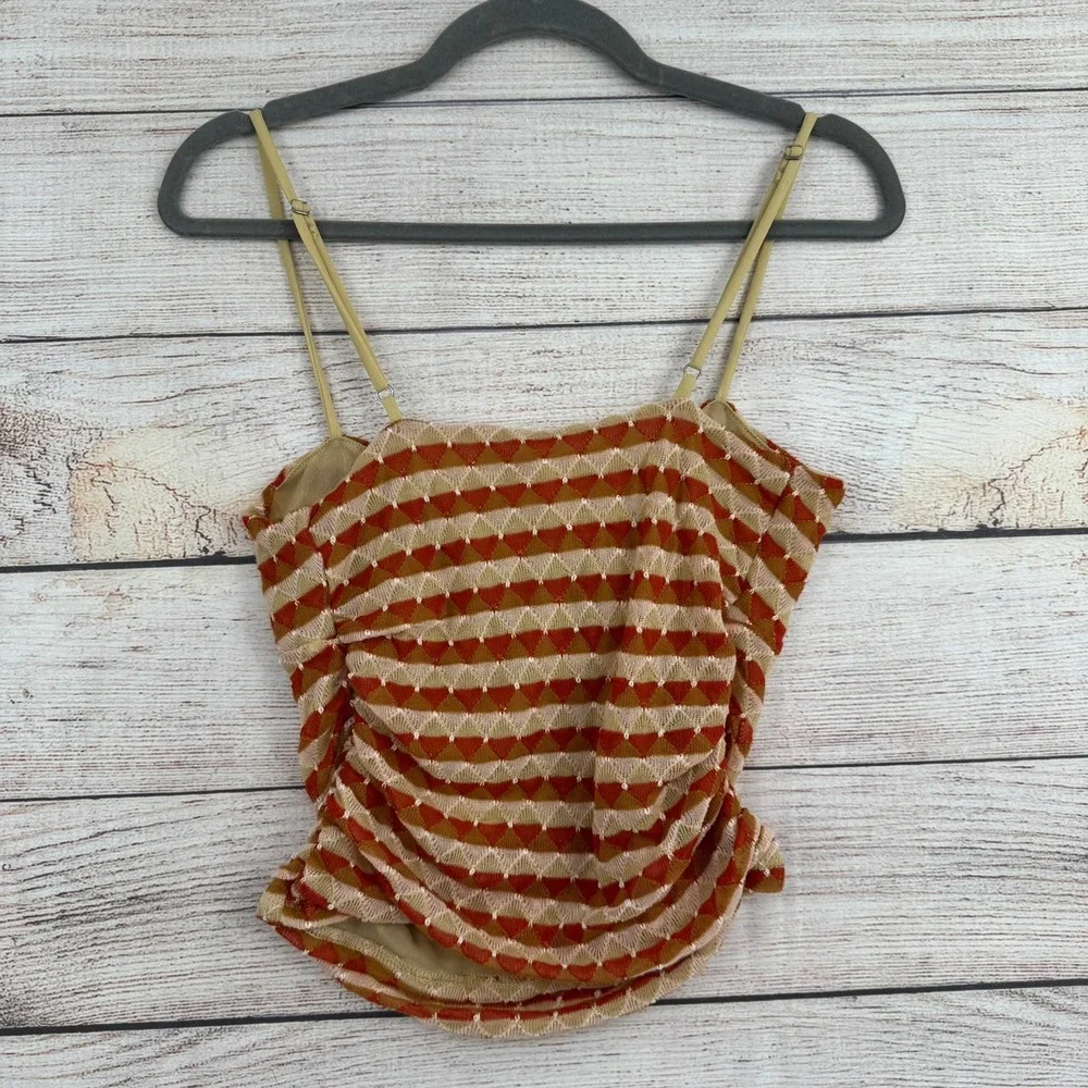 Free People Tank‎ Top Women Medium Orange Tan Geometric Cowl Neck OB1923868